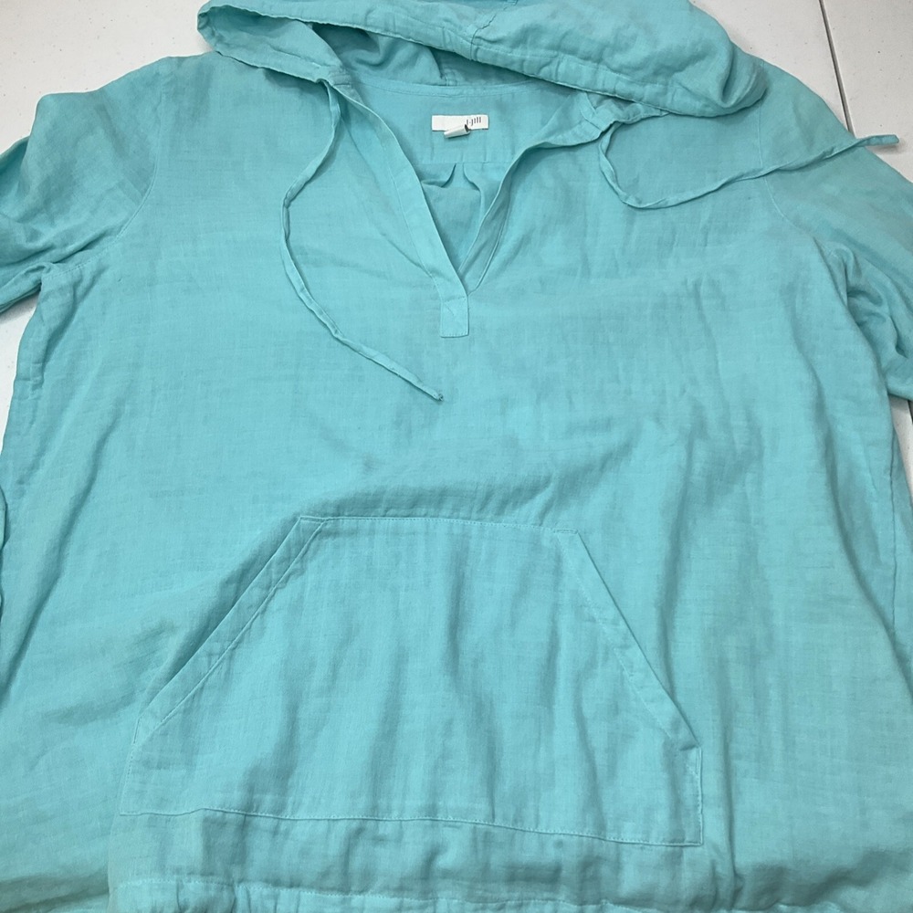 J Jill Hooded Pullover Top Womens M Turquoise Boho Lightweight‎ Cotton LS Travel - Picture 5 of 6